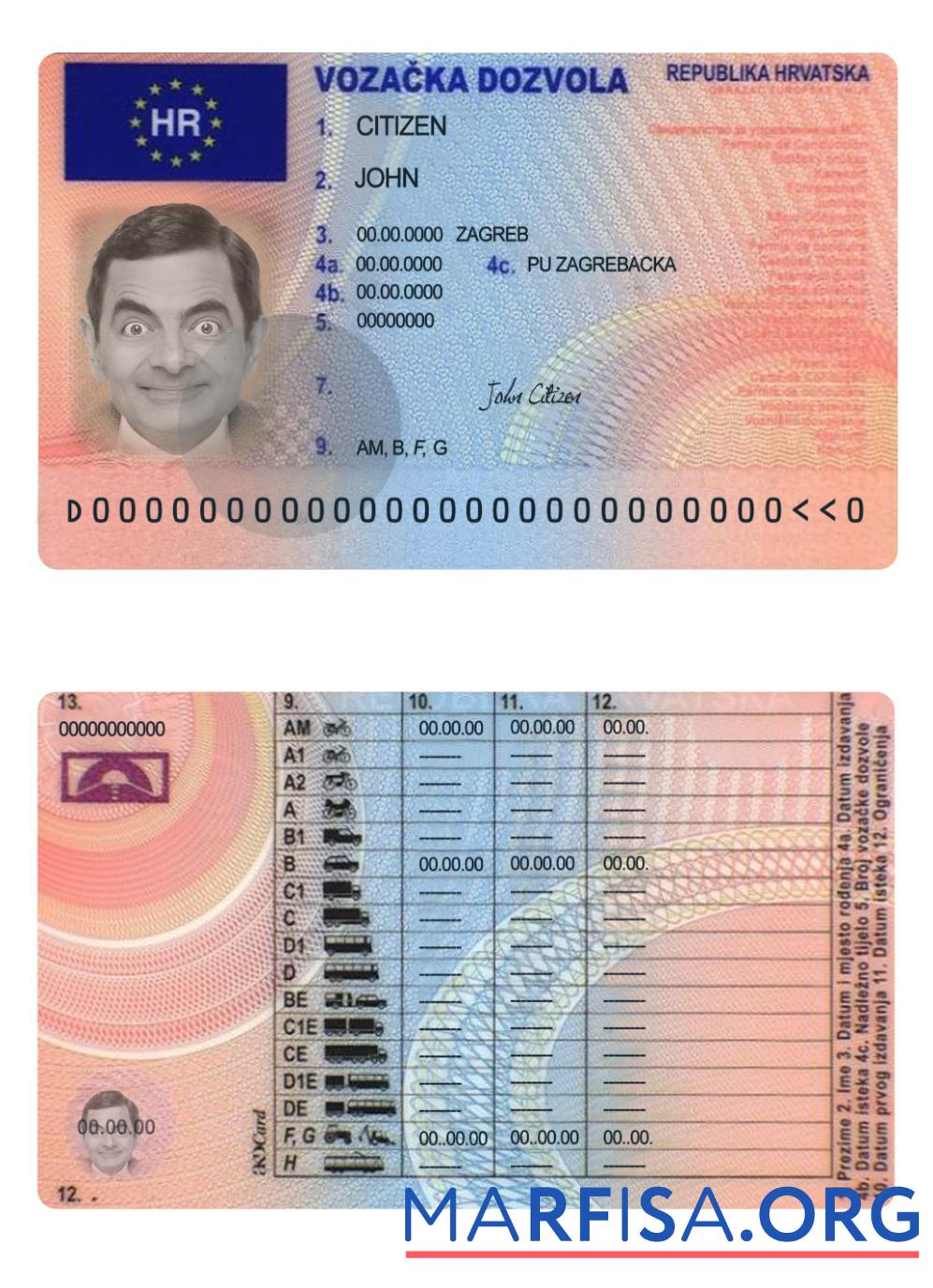 Blank Croatia driving license version 2 sample